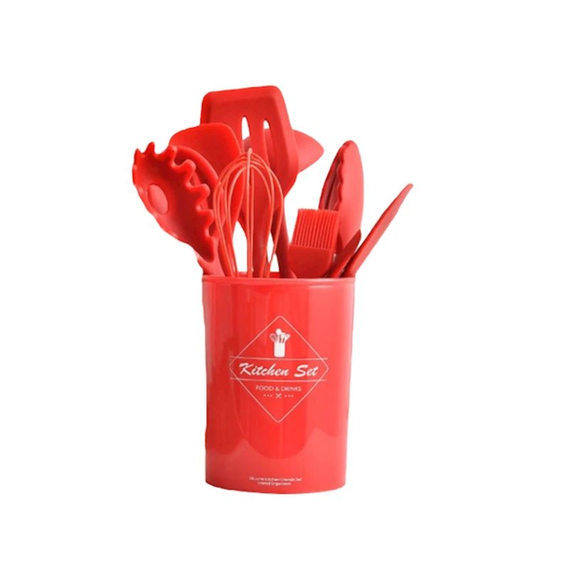 Набор кухонных принаджлежностей DCJ1012-2, 11 шт, на подставке, силикон/нержавеющая сталь, красный