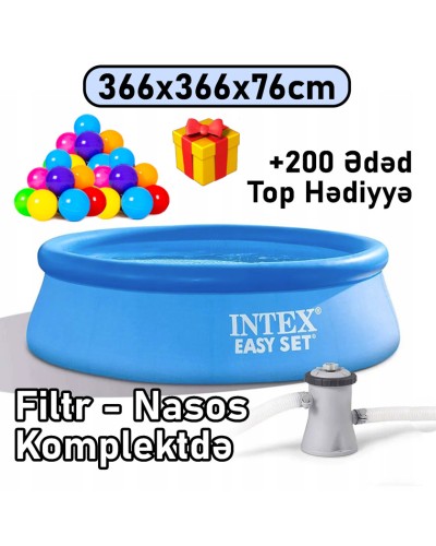 Şişmə hovuz və filtr-nasos Intex 366x366x76 sm, dairəvi, həcm 5621 l, mavi, 5621TX28132T200 - 5621TX28132T200