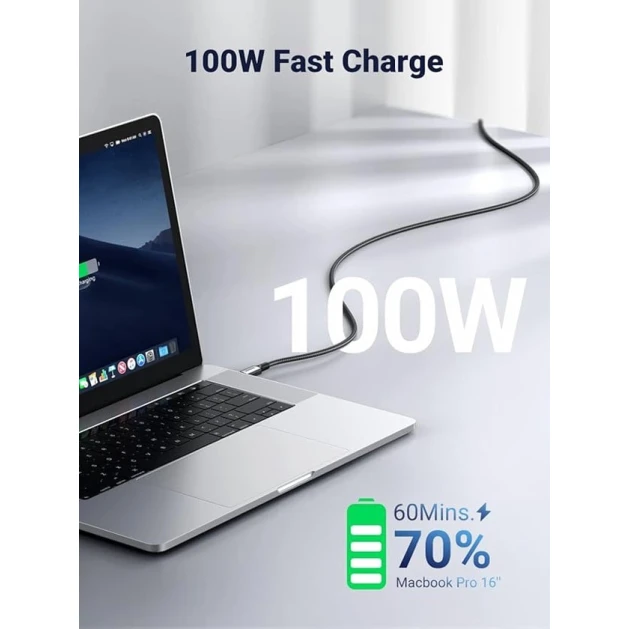 Кабель USB Ugreen US555 USB-C to USB-C, 2 м, серый - 90818 Кабель USB Ugreen US555 USB-C to USB-C, 2 м, серый - 90818