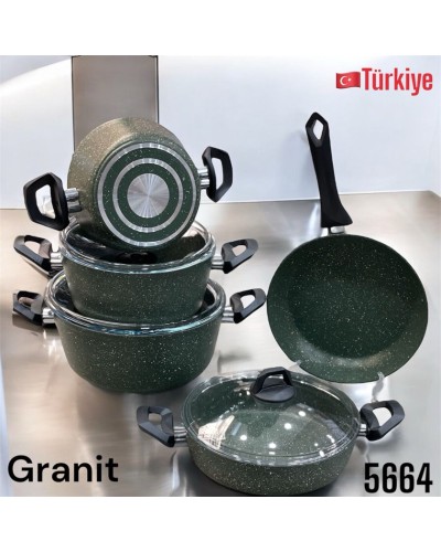 Qab-qacaq dəsti, qranit, yaşıl, 9 parça, 20/24/26/28 sm