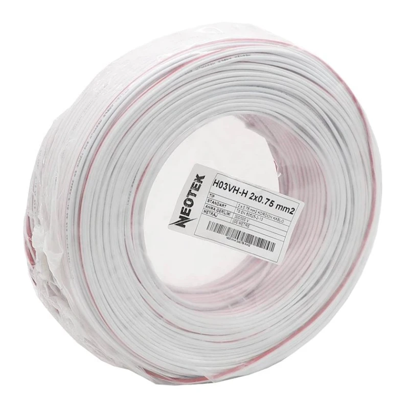 Монтажный кабель Neotek H03VH-H 2x0.75 мм2, 100 м, белый/красный Монтажный кабель Neotek H03VH-H 2x0.75 мм2, 100 м, белый/красный