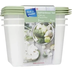 Контейнер для хранения Flink & Sauber прямоугольник, 3 шт, с крышкой, Прозрачный/Зеленый