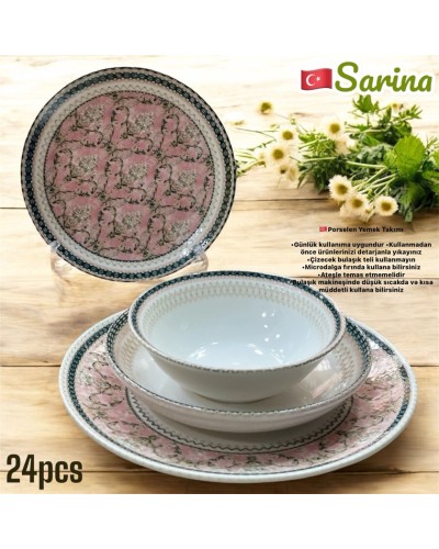 Süfrə qab-qacaq Sarina SHA-00006594, farfor, ağ, 6 nəfərlik, 24 ədəd