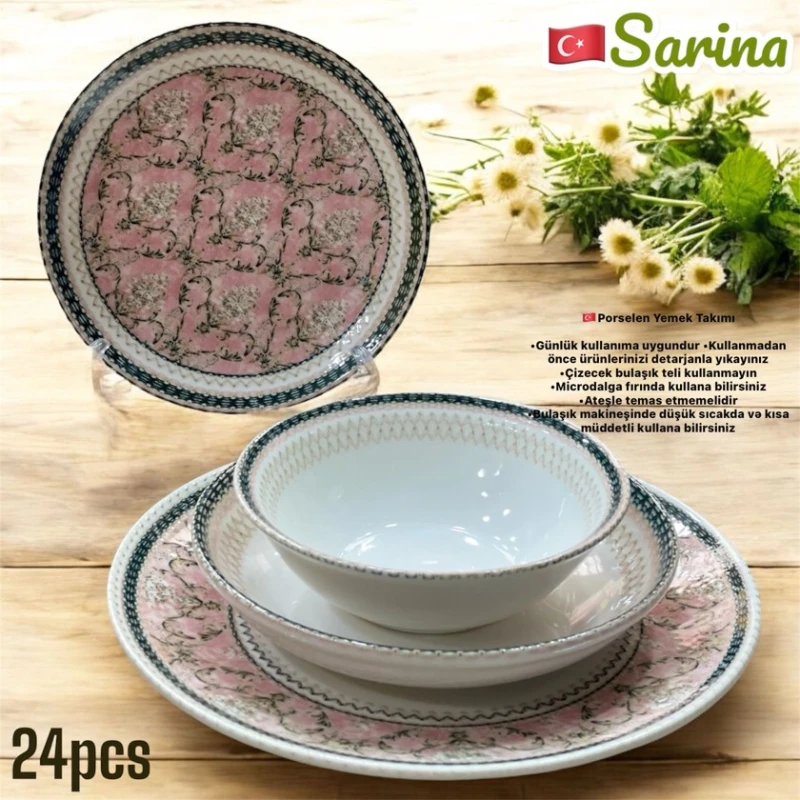 Набор столовой посуды Sarina SHA-00006594, фарфор, белый, 6 персон, 24 предмета