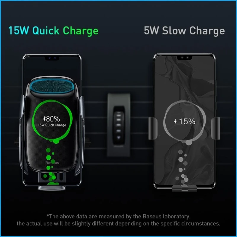Автомобильный держатель для телефона с беспроводной зарядкой Baseus WXHW02 15W Black