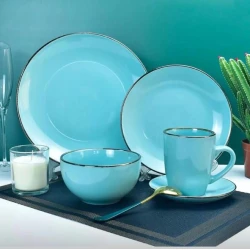 Boşqab dəsti, keramika, göy, 4 nəfərlik