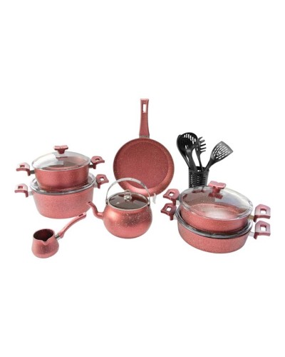 Qab-qacaq dəsti Çırağan, qranit, qırmızı, 19 parça