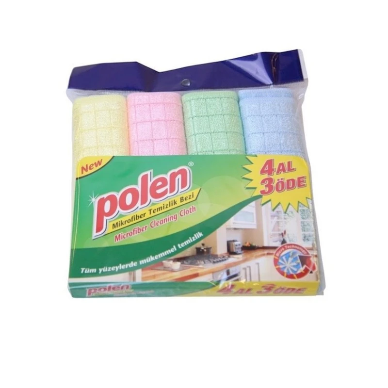 Набор тряпок Polen, 4 шт, микрофибра, разноцветный Набор тряпок Polen, 4 шт, микрофибра, разноцветный
