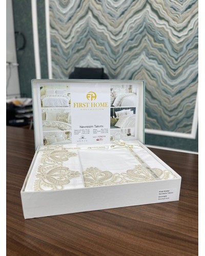 Yataq dəsti FIRST HOME, satin, pambıq, ikinəfərlik, yorğan üzü 200x220 sm, mələfə 250x250 sm, 2 əd yastıq üzü 50x70 sm, Orkide/İnci/Menekşe/Manolya/Pandora/Fleur modelləri - TP-TK-229