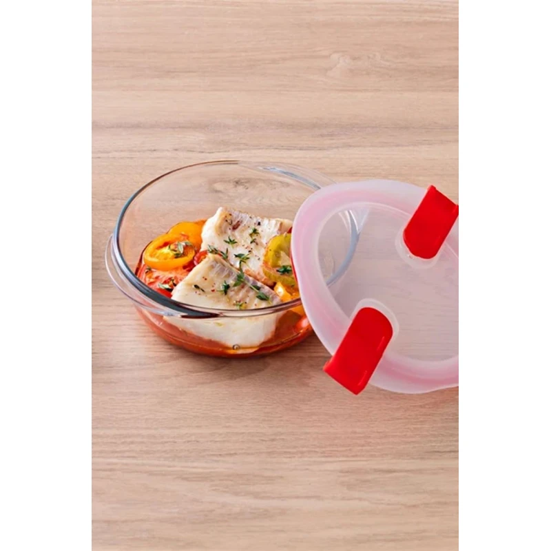 Konteyner Pyrex, 1 l, şəffaf/qırmızı