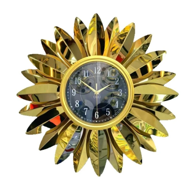Настенные часы Подсолнух 6240_leatherclock60, золотистый, 60x60 см