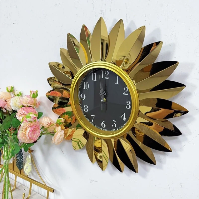 Настенные часы Подсолнух 6240_leatherclock60, золотистый, 60x60 см