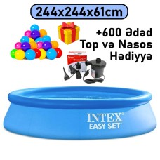 Şişmə hovuz Intex, 244x244x61 sm, dairəvi, həcm 1942 l, mavi - 1942TX28106T600N