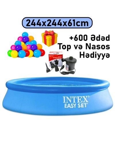 Şişmə hovuz Intex, 244x244x61 sm, dairəvi, həcm 1942 l, mavi - 1942TX28106T600N