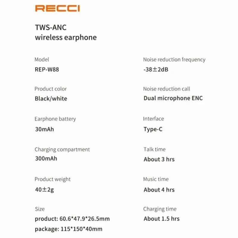 Qulaqlıq RECCI REP-W88 ANC Noise Cancelling Bluetooth Headphones AG