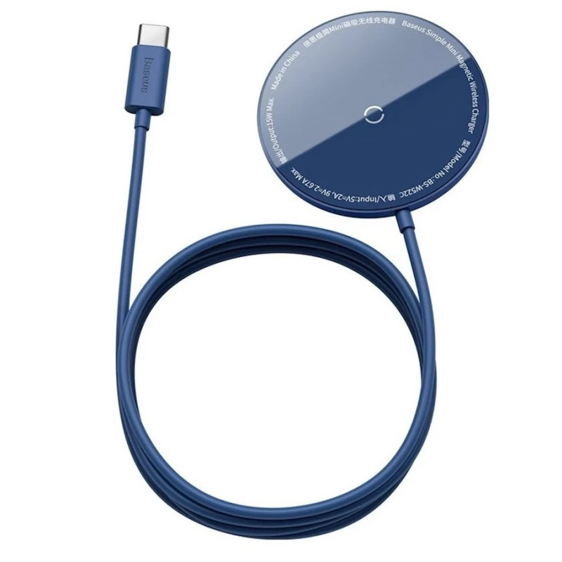 Беспроводное зарядное устройство Baseus Simple Mini Magnetic Wireless Charger 15 W, Синий Беспроводное зарядное устройство Baseus Simple Mini Magnetic Wireless Charger 15 W, Синий