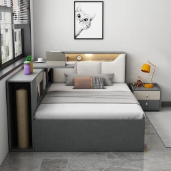 Двуспальная кровать Art_ikili_yataq 71, ламинат, серая, 120x200х200 см