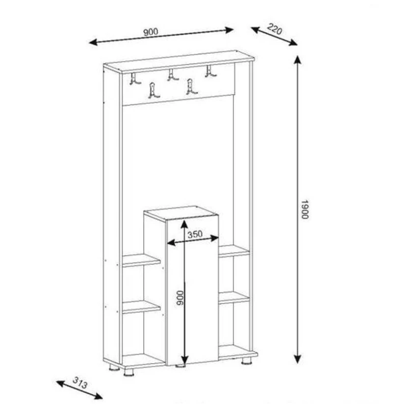 Напольная вешалка Ev Plus ev_13111206, ЛДСП, белая, 1900x900x310 мм Напольная вешалка Ev Plus ev_13111206, ЛДСП, белая, 1900x900x310 мм