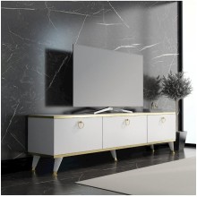 TV üçün tumba 002, 180x55x33 sm, laminat, ağ/qızılı