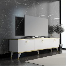 TV üçün tumba 002, 180x55x33 sm, laminat, ağ/qızılı