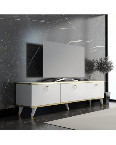 TV üçün tumba 002, 180x55x33 sm, laminat, ağ/qızılı