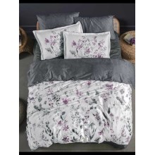 Yataq dəsti DO&GO vm145, ikinəfərlik premium, sətin (yorğan üzü 200x220 sm 1 əd+mələfə 240x260 sm 1 əd+yastıq üzü yastıq üzü naxışlı 50x70 sm 2 əd+yastıq üzü 70x70 sm 2 əd), ağ/boz