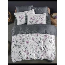 Yataq dəsti DO&GO vm145, ikinəfərlik premium, sətin (yorğan üzü 200x220 sm 1 əd+mələfə 240x260 sm 1 əd+yastıq üzü yastıq üzü naxışlı 50x70 sm 2 əd+yastıq üzü 70x70 sm 2 əd), ağ/boz