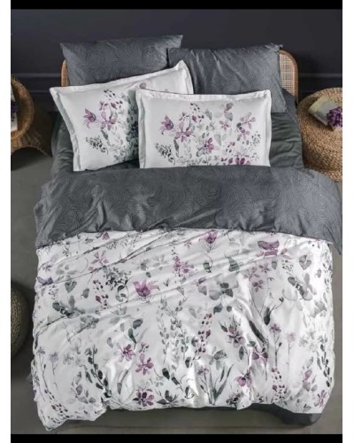 Yataq dəsti DO&GO vm145, ikinəfərlik premium, sətin (yorğan üzü 200x220 sm 1 əd+mələfə 240x260 sm 1 əd+yastıq üzü yastıq üzü naxışlı 50x70 sm 2 əd+yastıq üzü 70x70 sm 2 əd), ağ/boz
