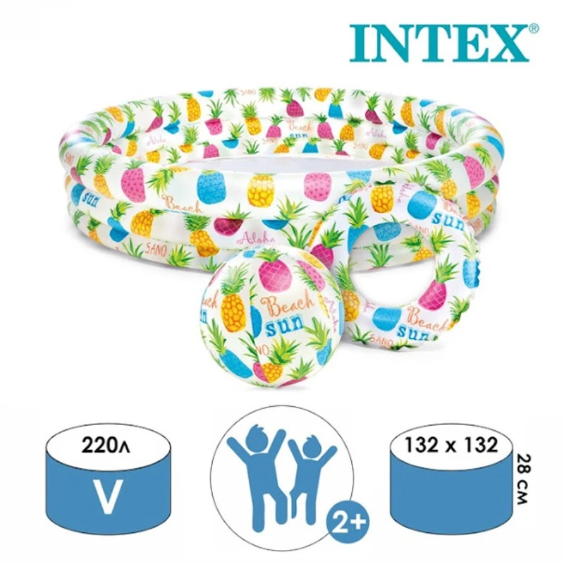 Надувной бассейн Intex H59225588469, 132x28 см, 248 л, разноцветный Надувной бассейн Intex H59225588469, 132x28 см, 248 л, разноцветный