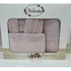 Банный набор Volenka SF-781, хлопок, розовый, размер L/XL (банное полотенце + полотенце для лица + халат)
