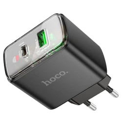 Адаптер Hoco CS42A Smart PD30W + QC3.0 Type-C + USB-A, Черный Адаптер Hoco CS42A Smart PD30W + QC3.0 Type-C + USB-A, Черный