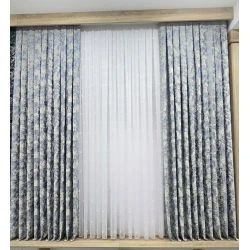 Pərdələr, poliester/neylon/velür, mavi, 300x300 sm