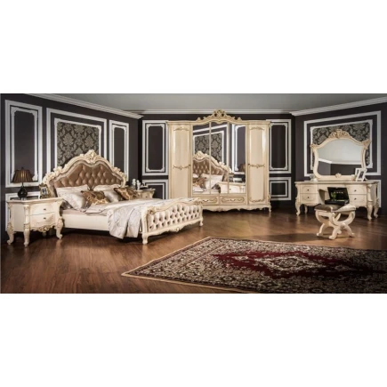 Набор мебели для спальни Era Mebel Rosella, кремовый (кровать 218x212x160 см, шкаф 250x65x245 см, комод 171x55x81 см, прикроватная тумба 72.5x50x71 см, зеркало 113.5х120 см) Набор мебели для спальни Era Mebel Rosella, кремовый (кровать 218x212x160 см, шкаф 250x65x245 см, комод 171x55x81 см, прикроватная тумба 72.5x50x71 см, зеркало 113.5х120 см)