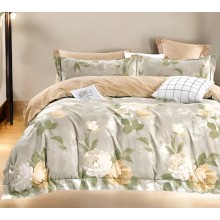 Yataq dəsti Luxe Cotton 000771, yorğan üzü 200x220 sm, mələfə 240x260 sm, yastıq üzü 50х70 sm, ikinəfərlik, satin, bej/yaşıl