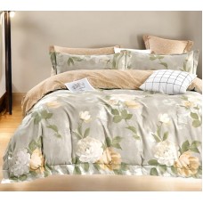 Yataq dəsti Luxe Cotton 000771, yorğan üzü 200x220 sm, mələfə 240x260 sm, yastıq üzü 50х70 sm, ikinəfərlik, satin, bej/yaşıl