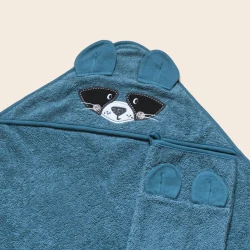 Детское банное полотенце Funnababy Bath Time, с капюшоном, хлопок, синий, 90x90 см