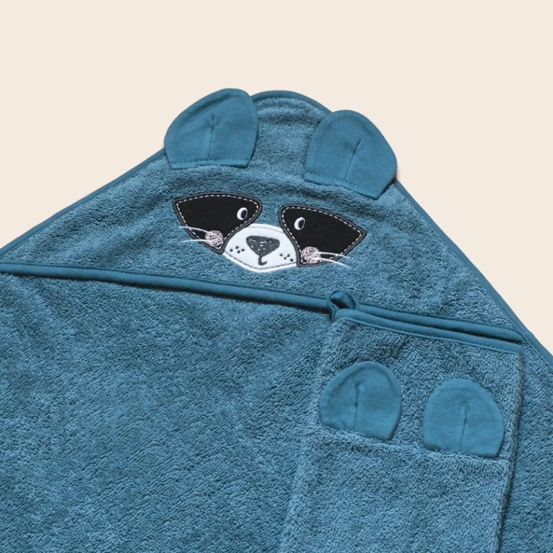 Детское банное полотенце Funnababy Bath Time, с капюшоном, хлопок, синий, 90x90 см Детское банное полотенце Funnababy Bath Time, с капюшоном, хлопок, синий, 90x90 см