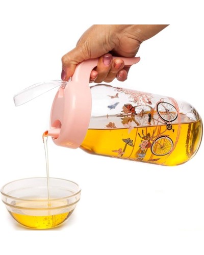 Yağ qabı, şüşə, çəhrayı, 660 ml, qulplu, qapaqlı - nh_2fggbj