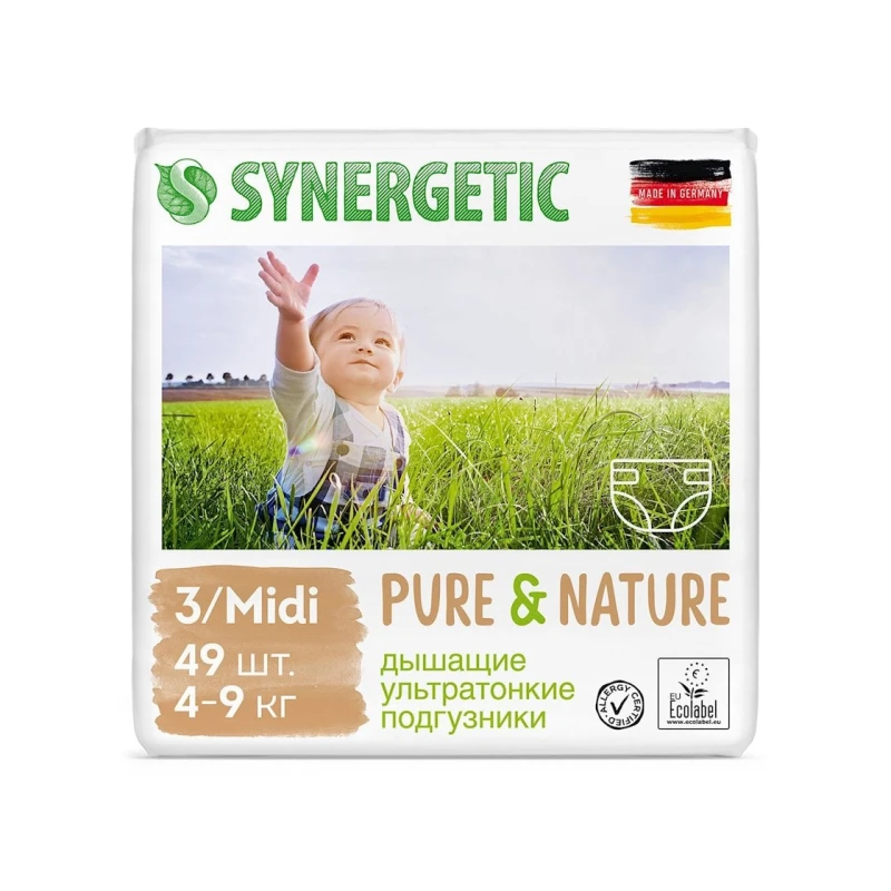 Подгузники Synergetic Pure&Nature 3/Midi, 4-9 кг, 49 шт