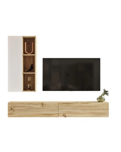TV üçün tumba Ev Plus 12115853, LDSP, ağ/qəhvəyi, 180x27x25 sm