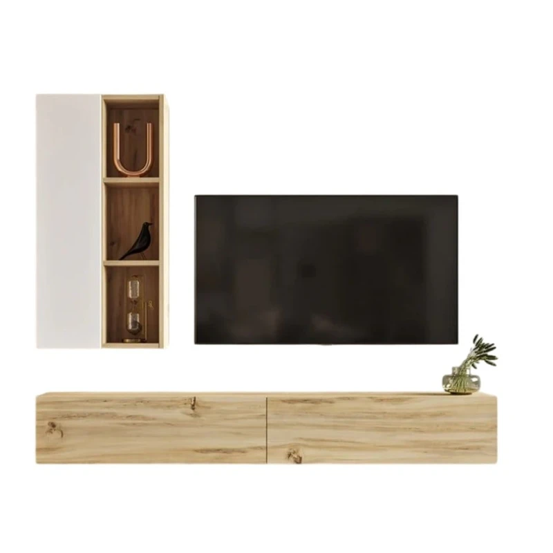 Тумба под ТВ Ev Plus 12115853, ЛДСП, белый/коричневый, 180x27x25 см Тумба под ТВ Ev Plus 12115853, ЛДСП, белый/коричневый, 180x27x25 см