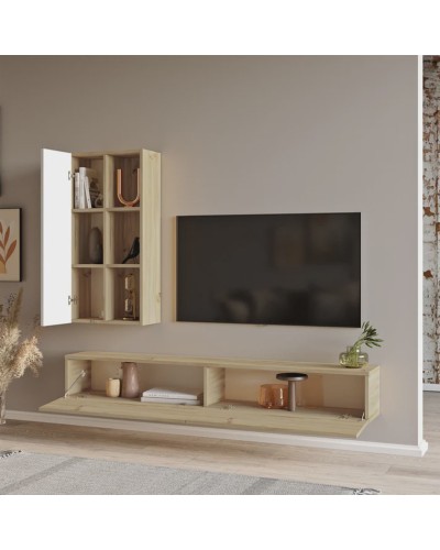 TV üçün tumba Ev Plus 12115853, LDSP, ağ/qəhvəyi, 180x27x25 sm