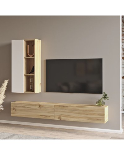 TV üçün tumba Ev Plus 12115853, LDSP, ağ/qəhvəyi, 180x27x25 sm
