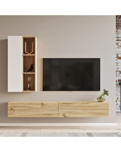 TV üçün tumba Ev Plus 12115853, LDSP, ağ/qəhvəyi, 180x27x25 sm