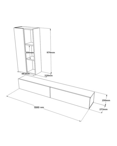 TV üçün tumba Ev Plus 12115853, LDSP, ağ/qəhvəyi, 180x27x25 sm