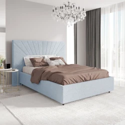 Двуспальная кровать Art_ikili_yataq 64, ламинат/текстиль, белая, 120x200х200 см