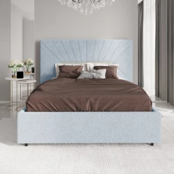 Двуспальная кровать Art_ikili_yataq 64, ламинат/текстиль, белая, 120x200х200 см