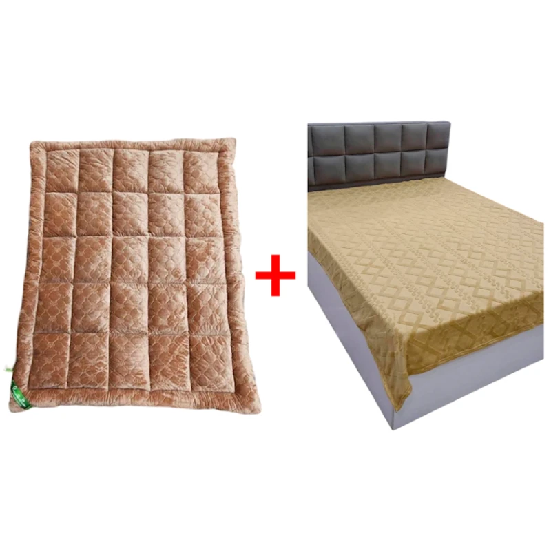 Матрас Sahara, велюр, золотистый, 160х200 см + Плед Sahara SHA-00001642, двуспальный, велюр, желтый, 160x220 см В подарок