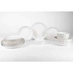Набор тарелок Kutahya Porselen Bone Luz Form Platinum, 24 предмета, фарфор, на 6 персон, белый/серебристый Набор тарелок Kutahya Porselen Bone Luz Form Platinum, 24 предмета, фарфор, на 6 персон, белый/серебристый