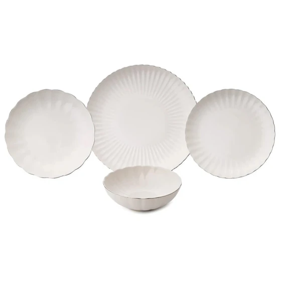 Набор тарелок Kutahya Porselen Bone Luz Form Platinum, 24 предмета, фарфор, на 6 персон, белый/серебристый Набор тарелок Kutahya Porselen Bone Luz Form Platinum, 24 предмета, фарфор, на 6 персон, белый/серебристый